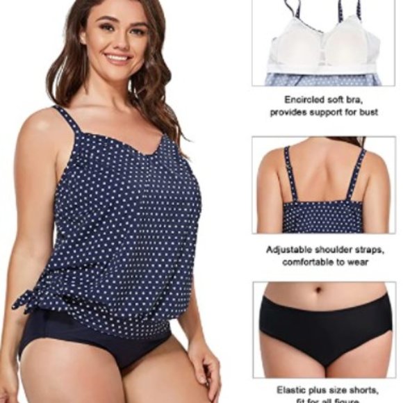 FULLFITALL Women's Plus Size Tankini Swimsuits Two Piece Bathing Suits size 14 - Picture 15 of 16